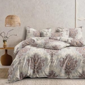 BhaiJi King Bedsheet for Double Bed, Super King Size 110 Inch, 9 Feet, with 2 Large Size Pillow Covers, Brown Classic Royal Design, Joint-Less King Size