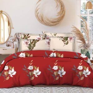 Yashi Comfort Living King Size Double Bedsheet Set – 180 TC Polycotton, Soft Finish, Red Floral Design (108 x 120 in) with 2 Pillow Covers