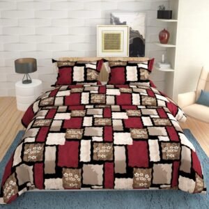 Aseenaa 220 TC Cotton King Checkered Fitted (Elastic) Bedsheet – Red (Pack of 1)